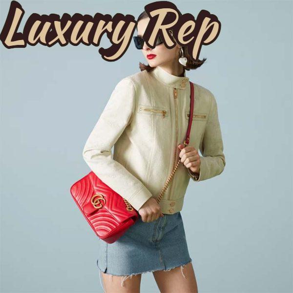 Replica Gucci Women GG Marmont Small Shoulder Bag Red Matelassé Chevron Leather Double G 12