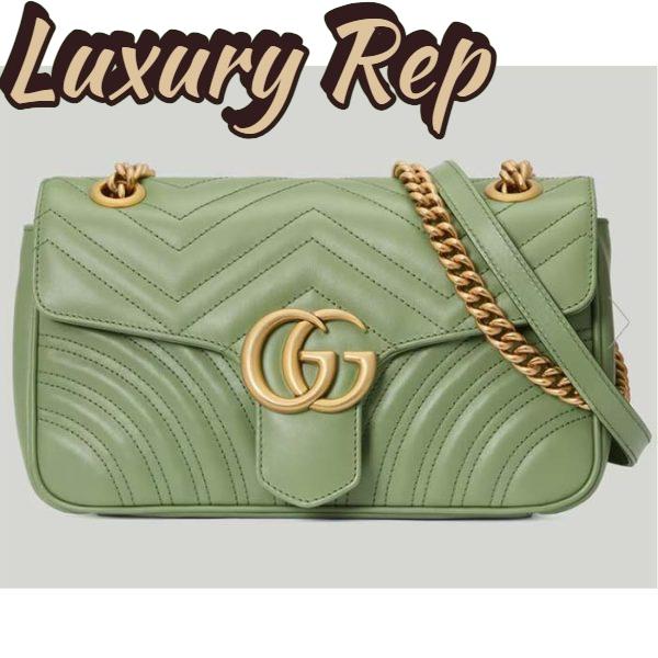 Replica Gucci Women GG Marmont Small Shoulder Bag Sage Green Matelassé Chevron Heart