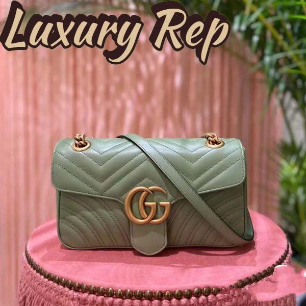Replica Gucci Women GG Marmont Small Shoulder Bag Sage Green Matelassé Chevron Heart 3