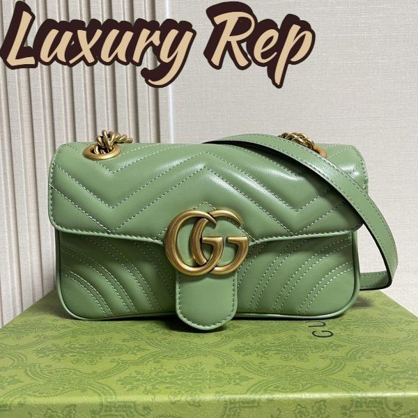 Replica Gucci Women GG Marmont Small Shoulder Bag Sage Green Matelassé Chevron Heart 4