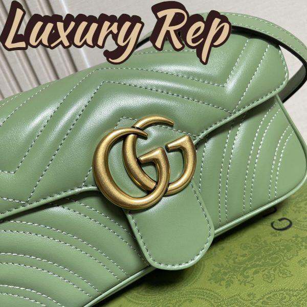 Replica Gucci Women GG Marmont Small Shoulder Bag Sage Green Matelassé Chevron Heart 5