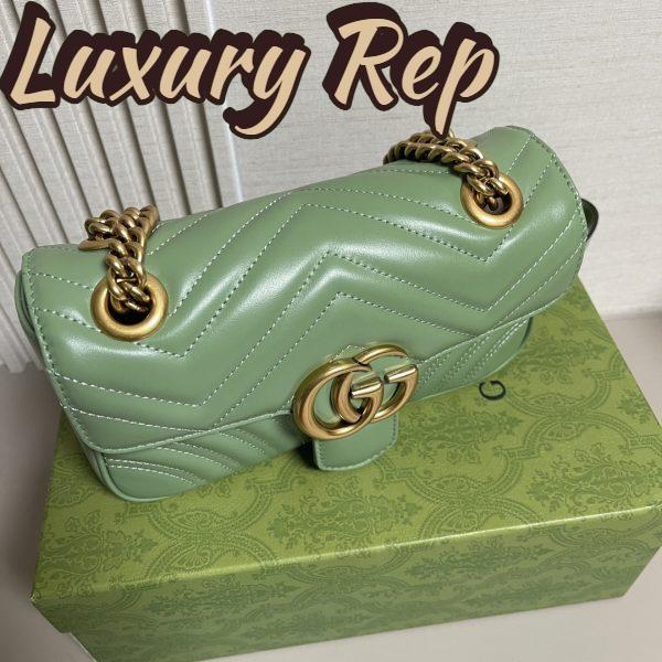 Replica Gucci Women GG Marmont Small Shoulder Bag Sage Green Matelassé Chevron Heart 6