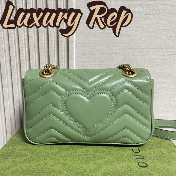 Replica Gucci Women GG Marmont Small Shoulder Bag Sage Green Matelassé Chevron Heart 7