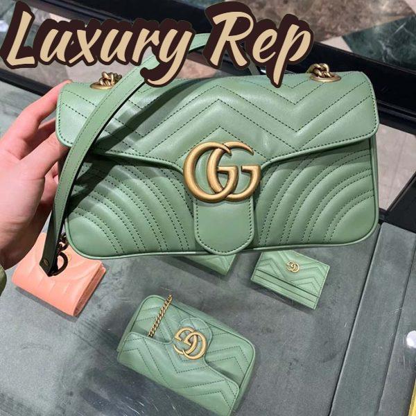 Replica Gucci Women GG Marmont Small Shoulder Bag Sage Green Matelassé Chevron Heart 8