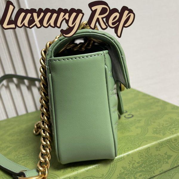 Replica Gucci Women GG Marmont Small Shoulder Bag Sage Green Matelassé Chevron Heart 9