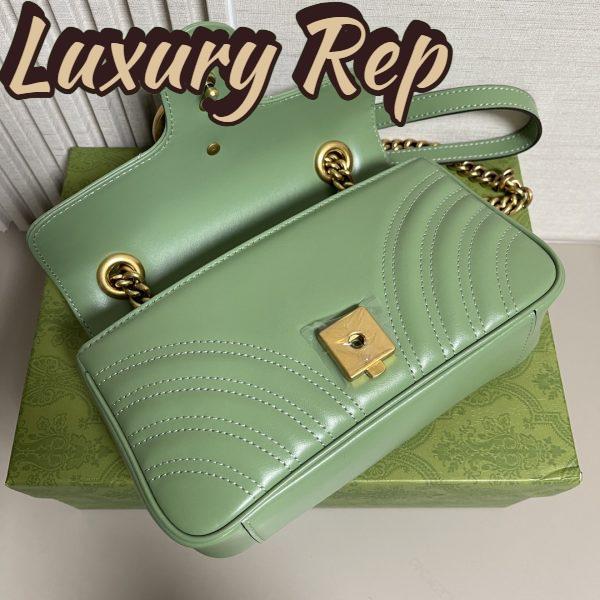 Replica Gucci Women GG Marmont Small Shoulder Bag Sage Green Matelassé Chevron Heart 10