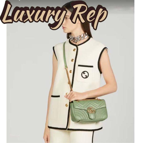 Replica Gucci Women GG Marmont Small Shoulder Bag Sage Green Matelassé Chevron Heart 14