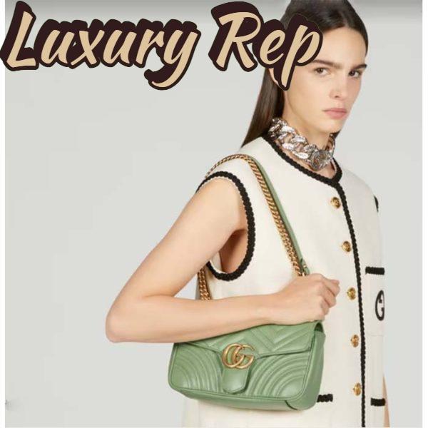 Replica Gucci Women GG Marmont Small Shoulder Bag Sage Green Matelassé Chevron Heart 15