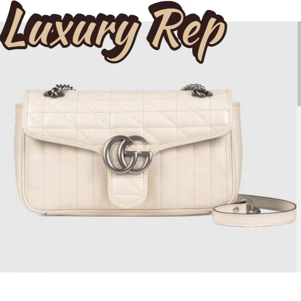 Replica Gucci Women GG Marmont Small Shoulder Bag White Matelassé Leather Double G
