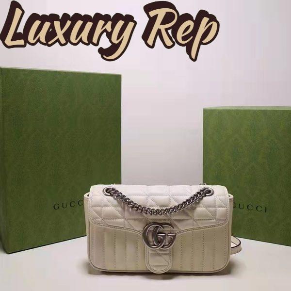 Replica Gucci Women GG Marmont Small Shoulder Bag White Matelassé Leather Double G 3