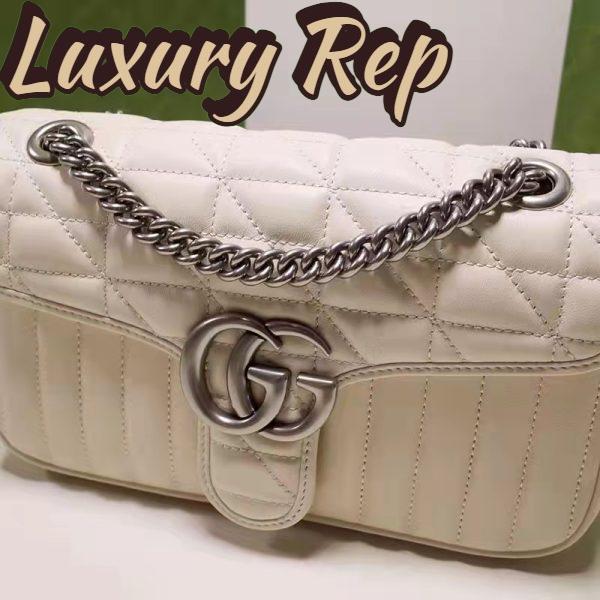 Replica Gucci Women GG Marmont Small Shoulder Bag White Matelassé Leather Double G 6