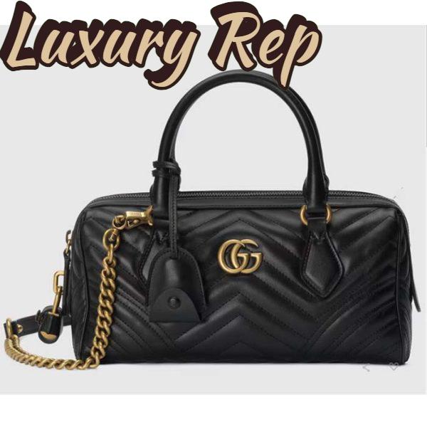 Replica Gucci Women GG Marmont Small Top Handle Bag Black Matelassé Chevron Leather