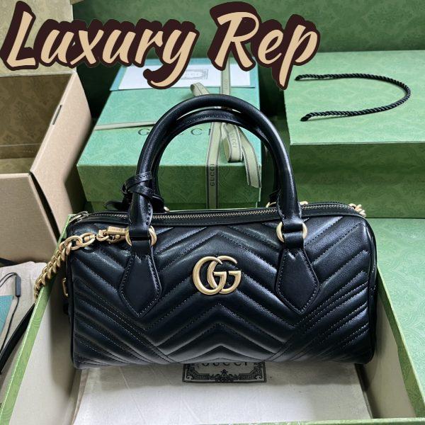 Replica Gucci Women GG Marmont Small Top Handle Bag Black Matelassé Chevron Leather 3