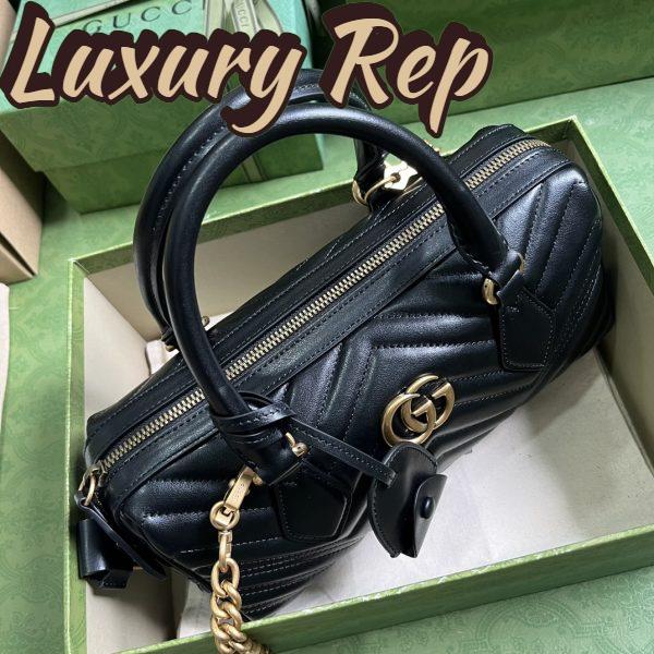 Replica Gucci Women GG Marmont Small Top Handle Bag Black Matelassé Chevron Leather 4