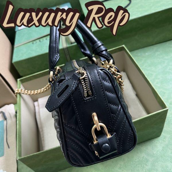 Replica Gucci Women GG Marmont Small Top Handle Bag Black Matelassé Chevron Leather 5