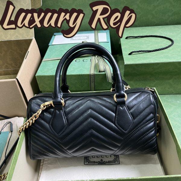 Replica Gucci Women GG Marmont Small Top Handle Bag Black Matelassé Chevron Leather 6