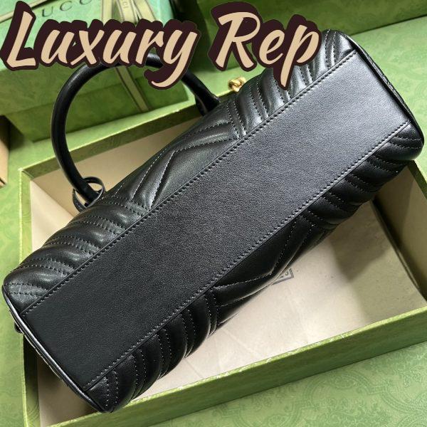 Replica Gucci Women GG Marmont Small Top Handle Bag Black Matelassé Chevron Leather 8