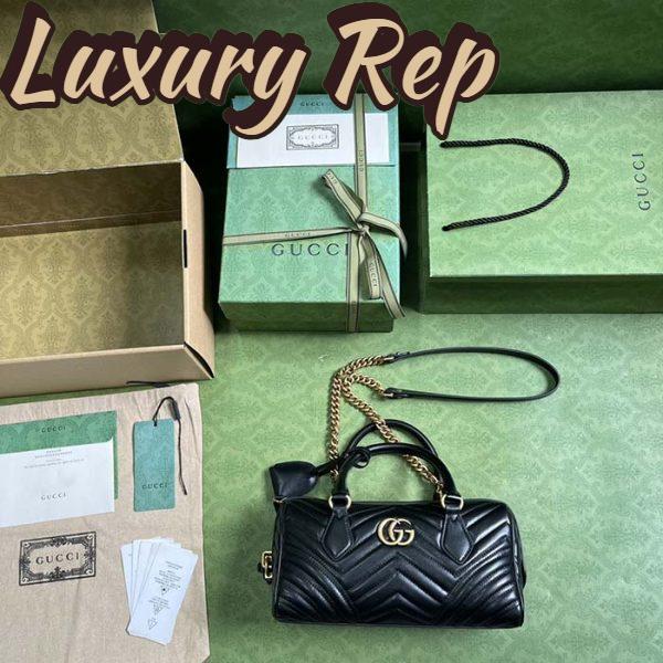 Replica Gucci Women GG Marmont Small Top Handle Bag Black Matelassé Chevron Leather 9