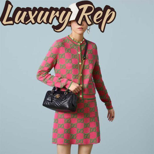 Replica Gucci Women GG Marmont Small Top Handle Bag Black Matelassé Chevron Leather 12