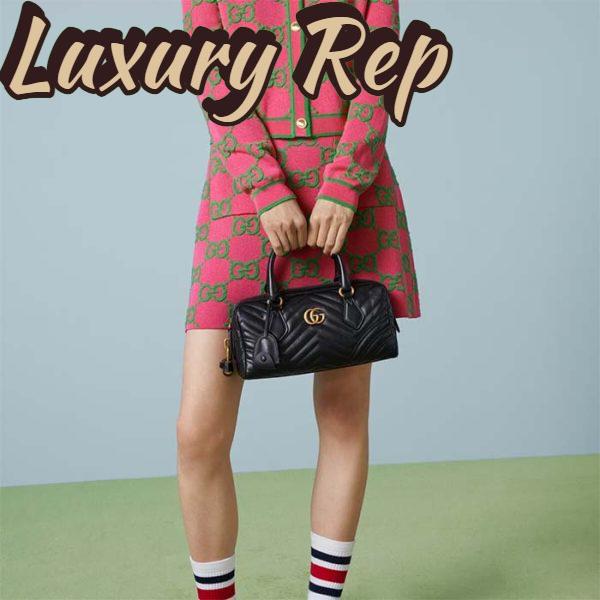Replica Gucci Women GG Marmont Small Top Handle Bag Black Matelassé Chevron Leather 13