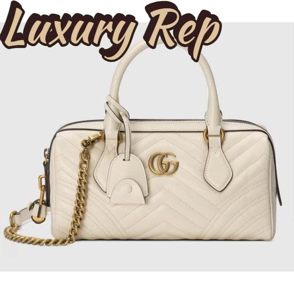 Replica Gucci Women GG Marmont Small Top Handle Bag White Matelassé Chevron Leather