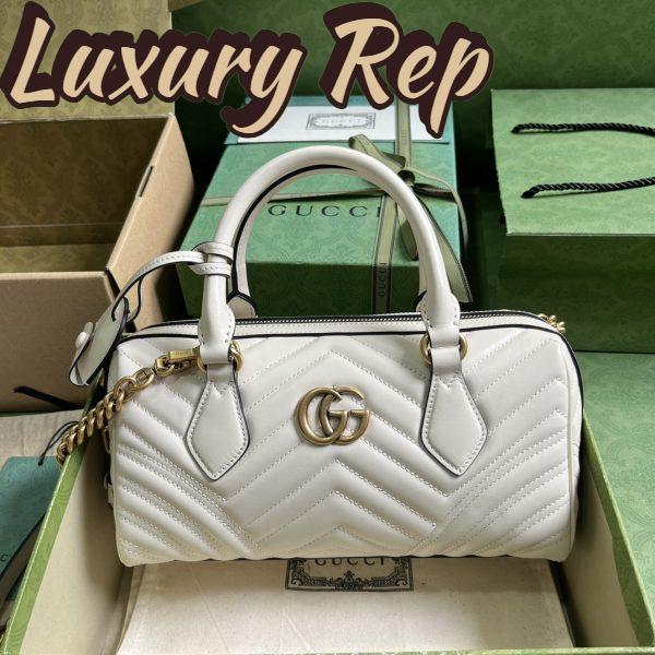 Replica Gucci Women GG Marmont Small Top Handle Bag White Matelassé Chevron Leather 3