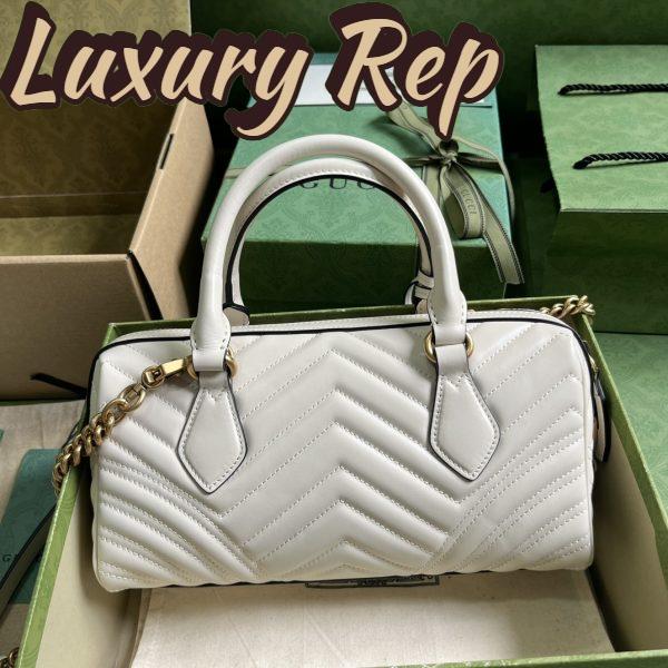 Replica Gucci Women GG Marmont Small Top Handle Bag White Matelassé Chevron Leather 4