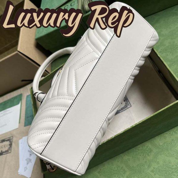 Replica Gucci Women GG Marmont Small Top Handle Bag White Matelassé Chevron Leather 5