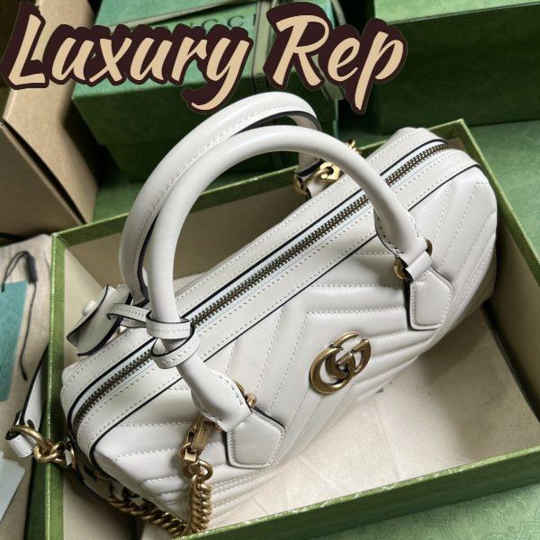 Replica Gucci Women GG Marmont Small Top Handle Bag White Matelassé Chevron Leather 6