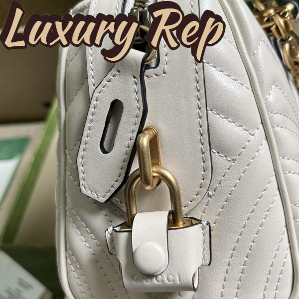 Replica Gucci Women GG Marmont Small Top Handle Bag White Matelassé Chevron Leather 7