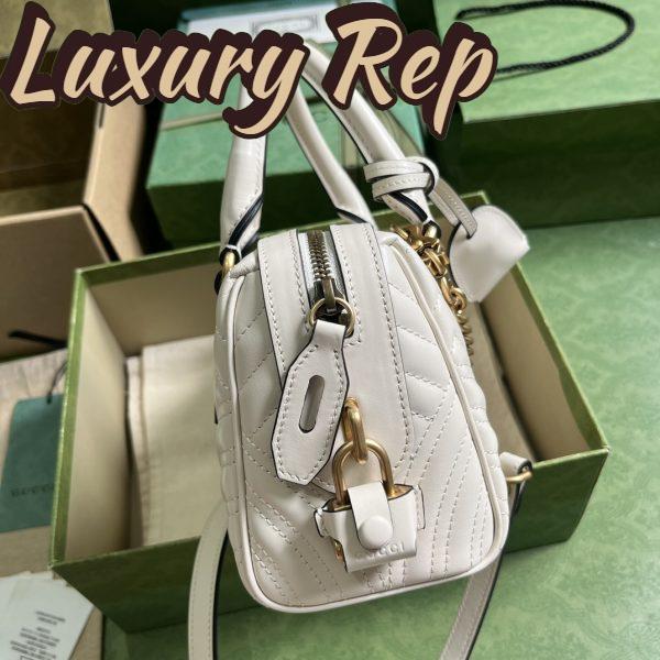 Replica Gucci Women GG Marmont Small Top Handle Bag White Matelassé Chevron Leather 8