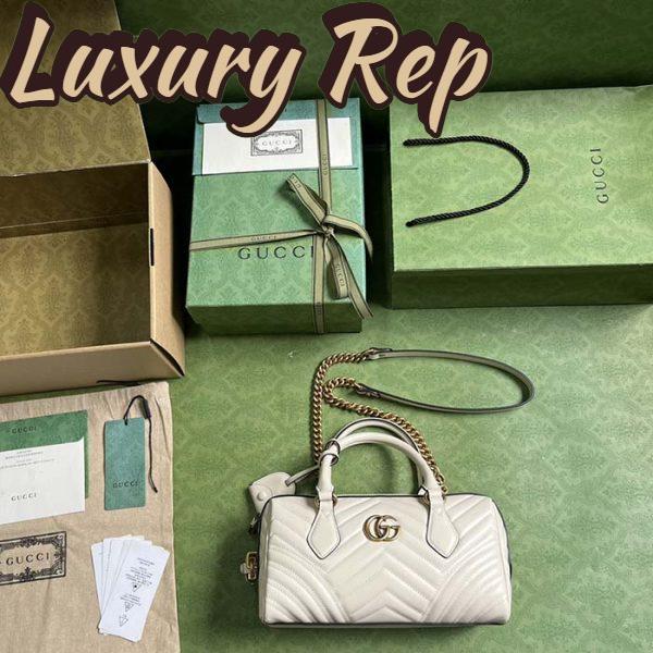 Replica Gucci Women GG Marmont Small Top Handle Bag White Matelassé Chevron Leather 9