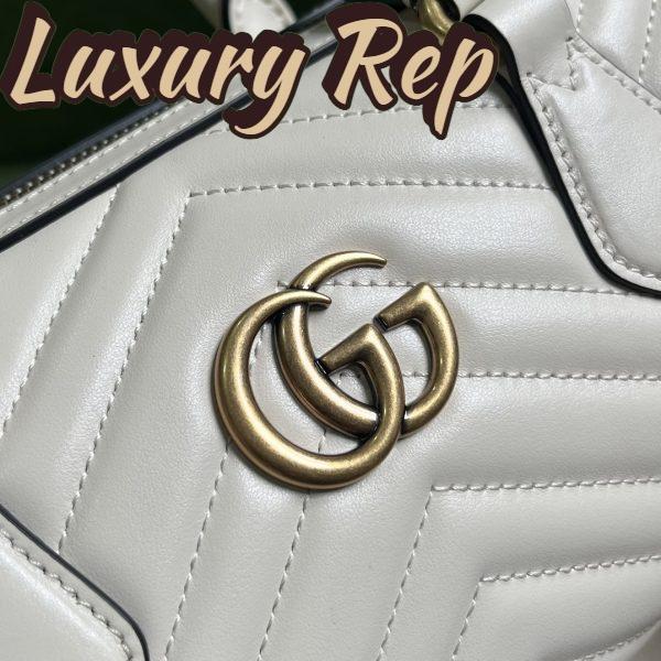 Replica Gucci Women GG Marmont Small Top Handle Bag White Matelassé Chevron Leather 10