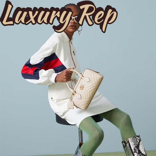Replica Gucci Women GG Marmont Small Top Handle Bag White Matelassé Chevron Leather 12