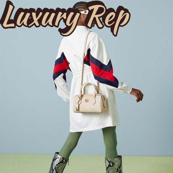 Replica Gucci Women GG Marmont Small Top Handle Bag White Matelassé Chevron Leather 13