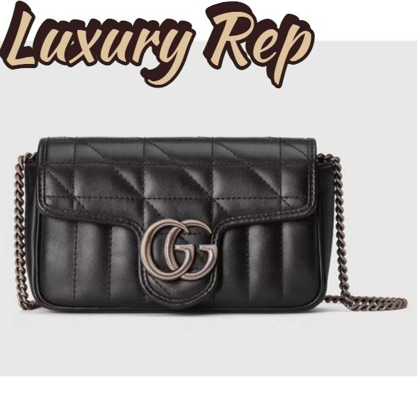 Replica Gucci Women GG Marmont Super Mini Bag Black Double G Matelassé