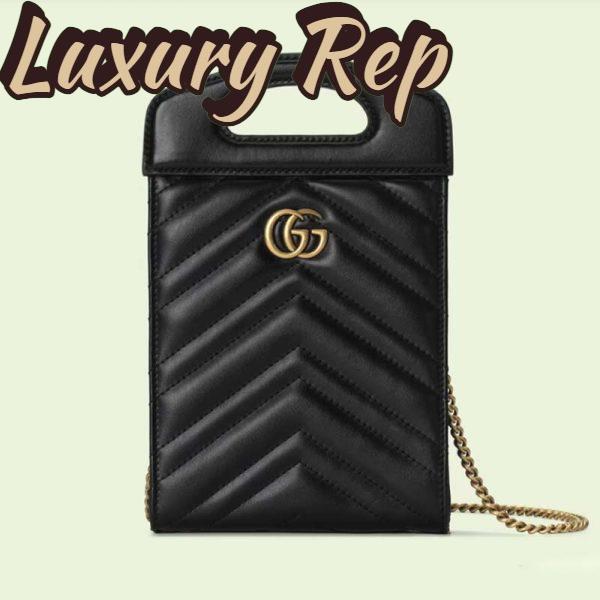 Replica Gucci Women GG Marmont Top Handle Mini Bag Black Matelassé Chevron Leather