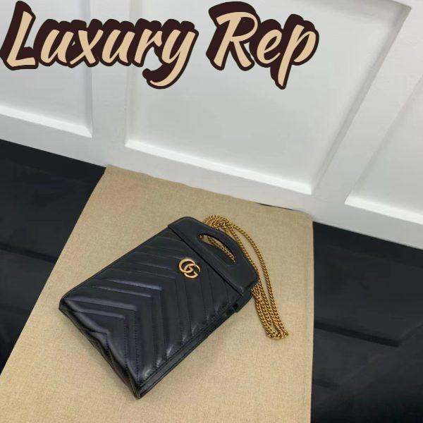 Replica Gucci Women GG Marmont Top Handle Mini Bag Black Matelassé Chevron Leather 5