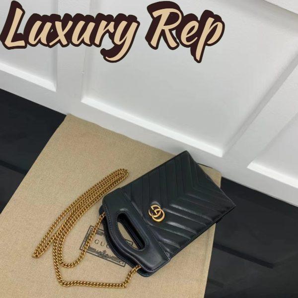 Replica Gucci Women GG Marmont Top Handle Mini Bag Black Matelassé Chevron Leather 6