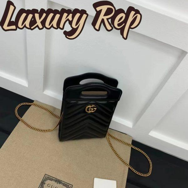Replica Gucci Women GG Marmont Top Handle Mini Bag Black Matelassé Chevron Leather 8
