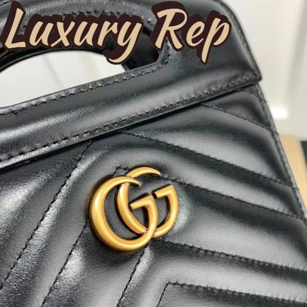 Replica Gucci Women GG Marmont Top Handle Mini Bag Black Matelassé Chevron Leather 9