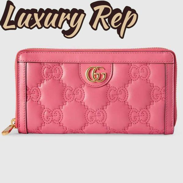 Replica Gucci Women GG Marmont Zip Around Wallet Pink Matelassé Leather Double G