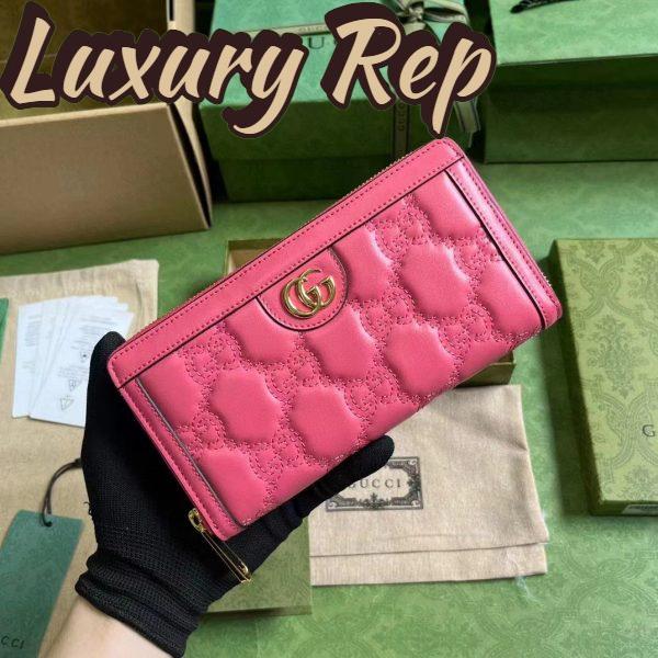 Replica Gucci Women GG Marmont Zip Around Wallet Pink Matelassé Leather Double G 3