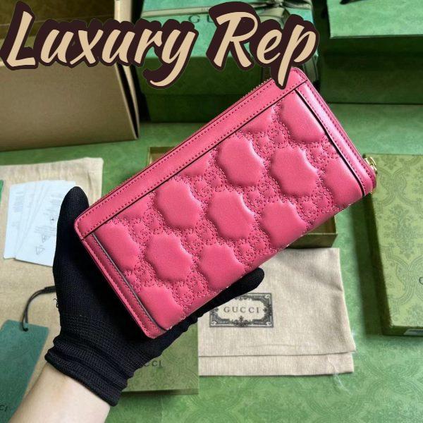 Replica Gucci Women GG Marmont Zip Around Wallet Pink Matelassé Leather Double G 4