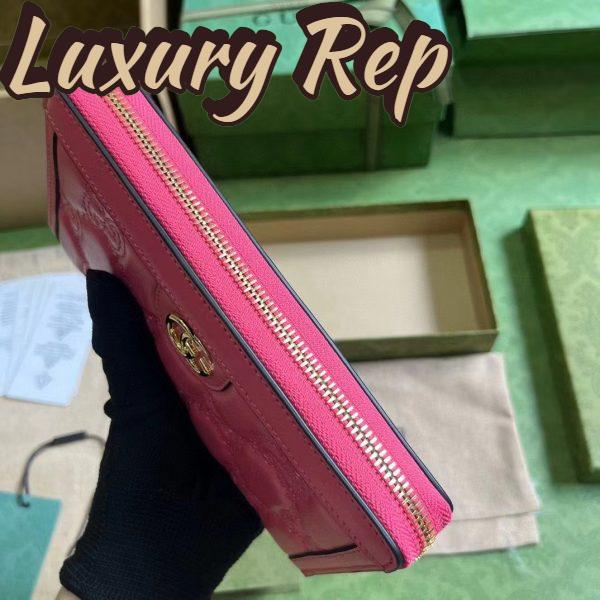 Replica Gucci Women GG Marmont Zip Around Wallet Pink Matelassé Leather Double G 5