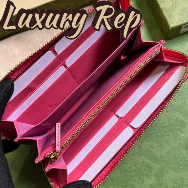 Replica Gucci Women GG Marmont Zip Around Wallet Pink Matelassé Leather Double G 6