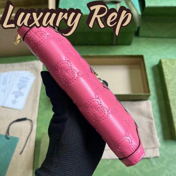 Replica Gucci Women GG Marmont Zip Around Wallet Pink Matelassé Leather Double G 8