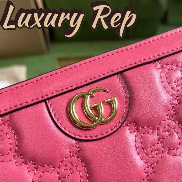 Replica Gucci Women GG Marmont Zip Around Wallet Pink Matelassé Leather Double G 9