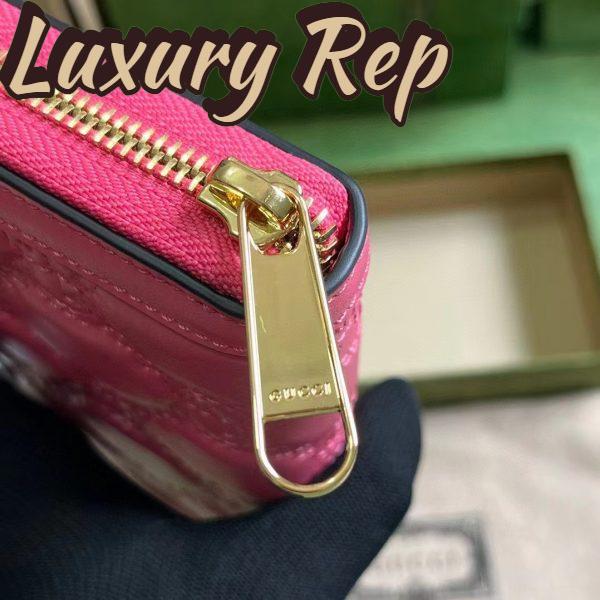 Replica Gucci Women GG Marmont Zip Around Wallet Pink Matelassé Leather Double G 10