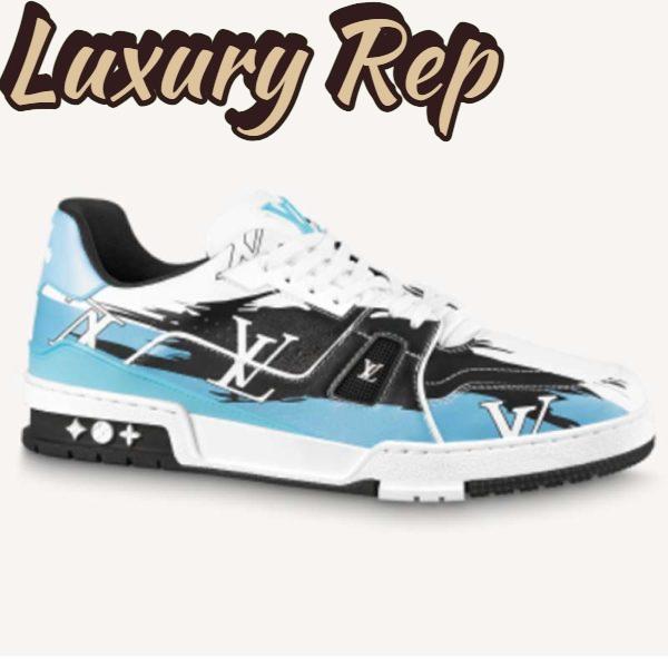 Replica Louis Vuitton Unisex LV Trainer Sneaker Black Printed Calf Leather Rubber Monogram Flowers